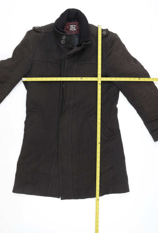 Zara Man Men's Black Cotton Blend Mid-Length Overcoat Size L