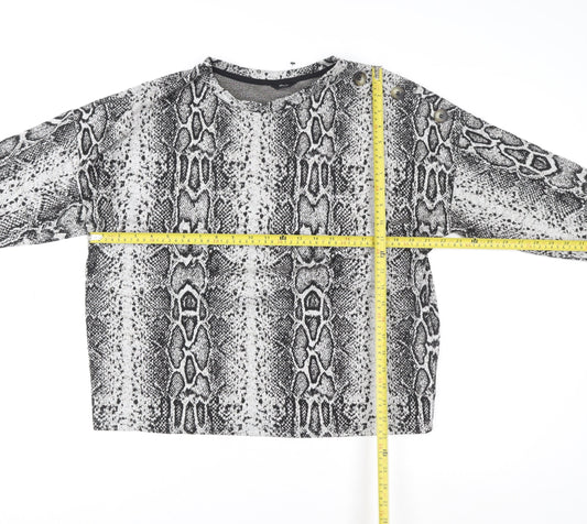 M&Co Women's Grey Animal Print Long Sleeve Jersey Blouse Size 14