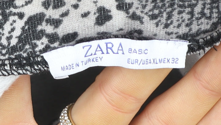 Zara Women Grey Animal Print Long Sleeve Basic Blouse Size L