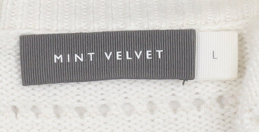 Mint Velvet Women Ivory Cotton Open Knit Cardigan L