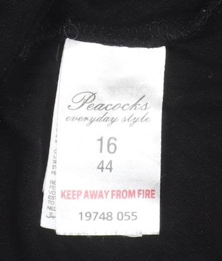 Peacocks Women Black Long Lace Trim Open Coatigan Size 16