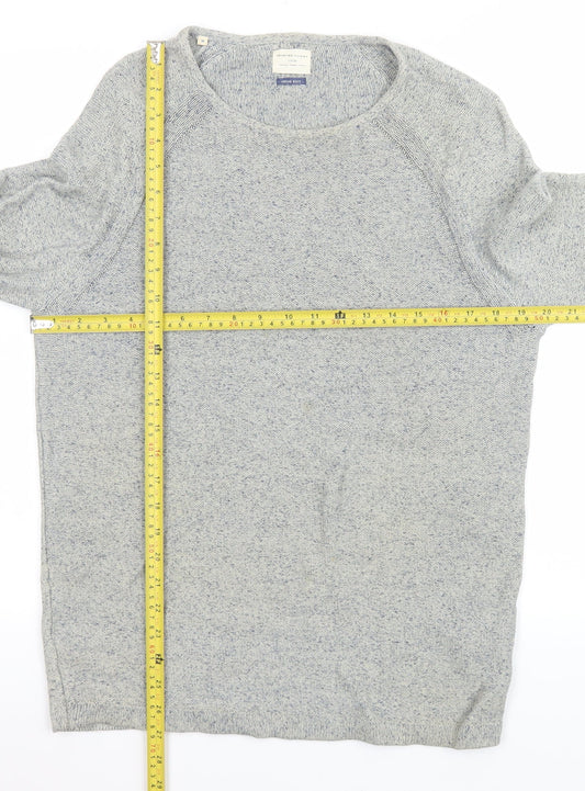 SELECTED HOMME Men's Grey Cotton Knit Crew Neck Jumper M