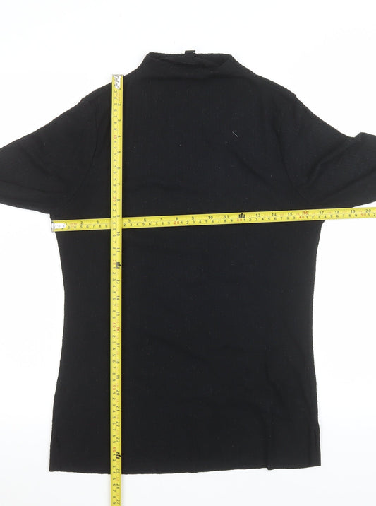 River Island Women’s Black Mock Neck Long Sleeve Slim Fit Jersey Top Size 14