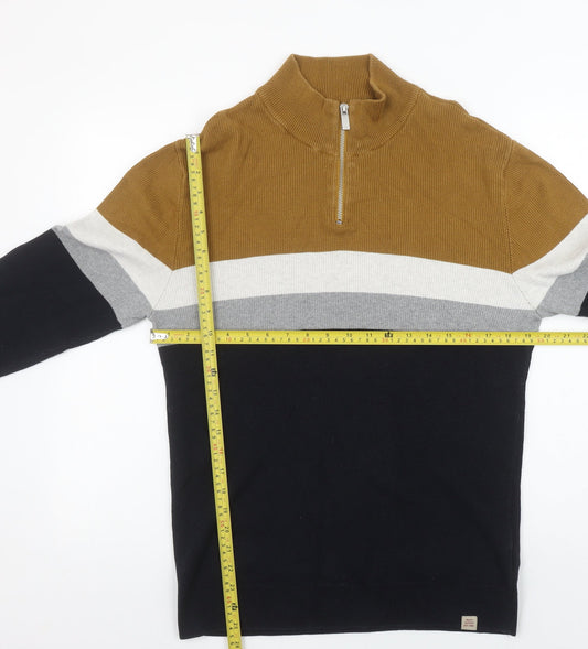 Next Men’s Multicoloured Cotton 1/2 Zip Jumper L High Neck Striped