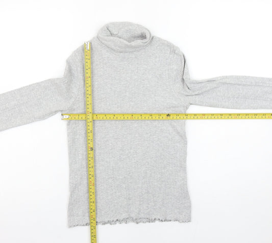 Marks and Spencer Girls Grey Long Sleeve Roll Neck Cotton Top 11-12 Years
