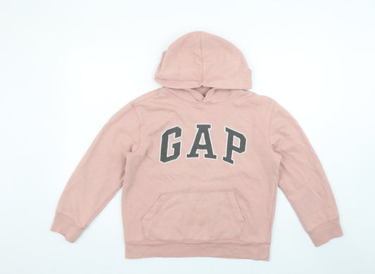 Gap Girls Pink Logo Pullover Hoodie 10-11 Years Fleece Cotton Blend
