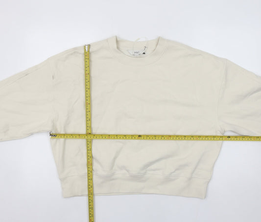 Marks and Spencer Women Ivory Cotton Crew Neck Pullover Sweatshirt M