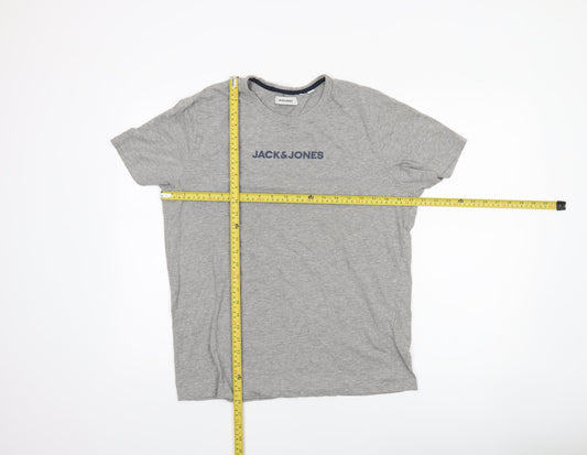 Jack & Jones Men's Grey Crew Neck Short Sleeve Cotton T-Shirt L