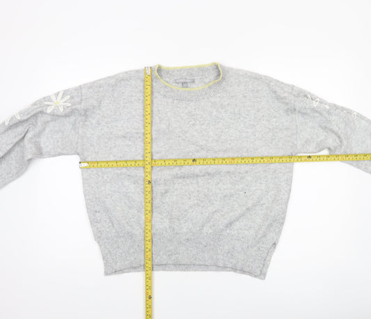 Oliver Bonas Women’s Grey Wool Blend Crew Neck Floral Jumper Size 14