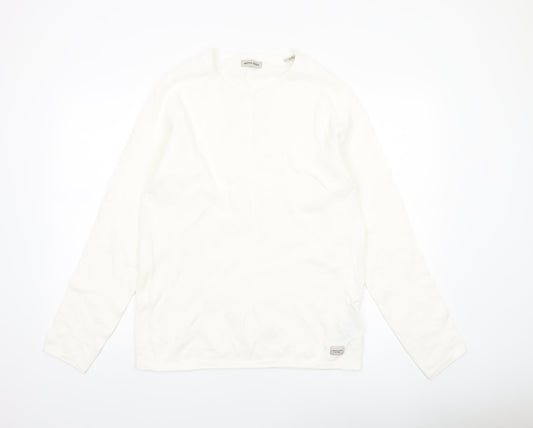 Jack & Jones Men's White Long Sleeve Regular Fit Cotton Top L
