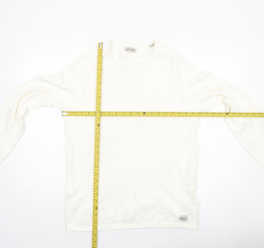 Jack & Jones Men's White Long Sleeve Regular Fit Cotton Top L