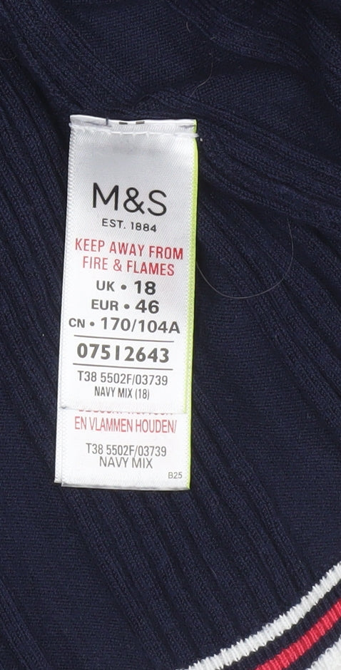 Marks and Spencer Women's Blue Short Sleeve Knit Jumper UK 18