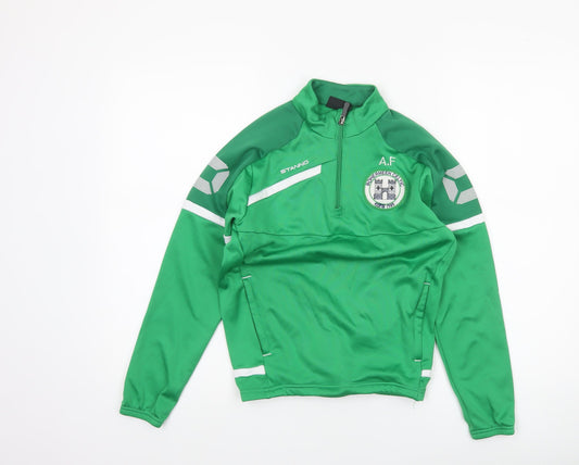 Additional front view of Stanno boys’ green 1/4 zip football training top 11-12 years