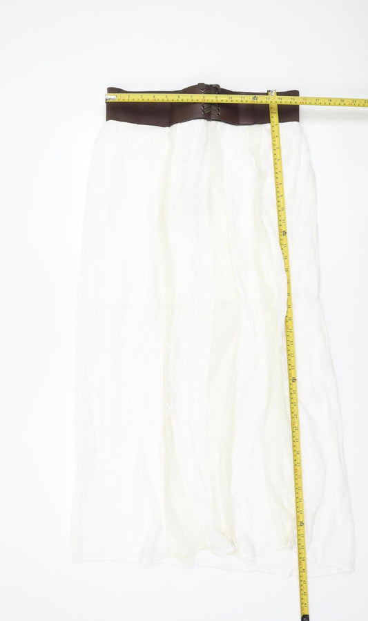 Lee Cooper Women’s White Midi Peasant Skirt Size 14 Elastic Waist Boho Style