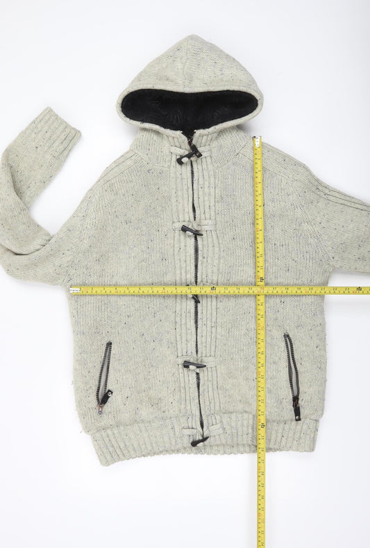 Edey Mens Grey Hooded Chunky Knit Full Zip Jumper Size L