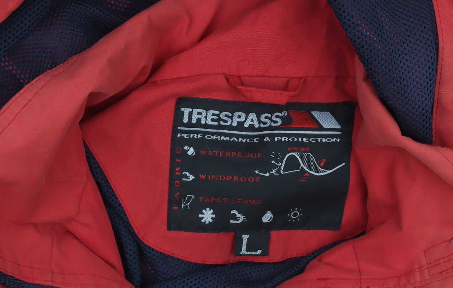 Trespass Men's Red Waterproof Hooded Rain Jacket L Windproof Coat