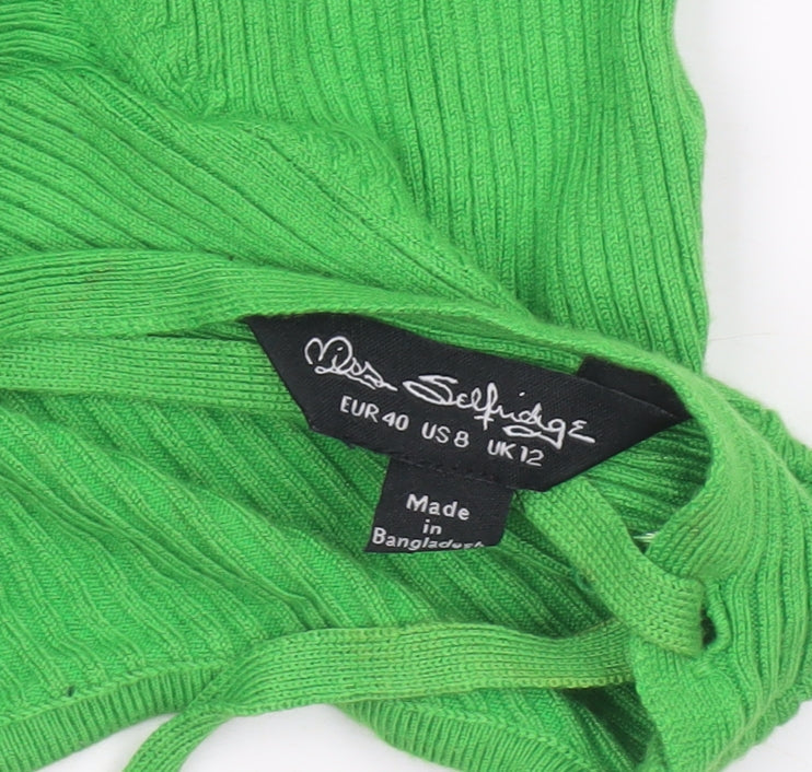 Additional view of Miss Selfridge Women's Green Ribbed Tie Front Cardigan UK 12