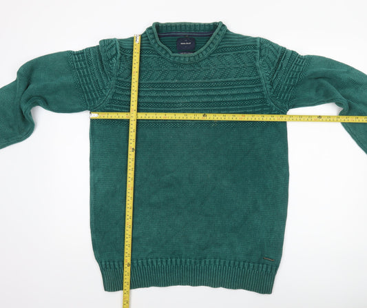 White Stuff Men's Green Cotton Crew Neck Cable Knit Jumper Medium