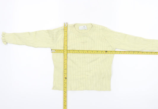 H&M Girls Yellow Ribbed Pullover Jumper UK 2-4 Years Viscose Blend Crew Neck