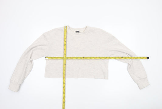 Zara Women Beige Cropped Long Sleeve Jersey T-Shirt Size S