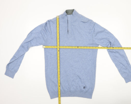 White Stuff Men’s Blue 1/4 Zip Cotton Cashmere Jumper Small