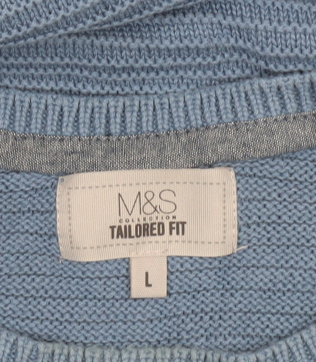 Marks and Spencer Men’s Blue Cotton Pullover Jumper L Tailored Fit