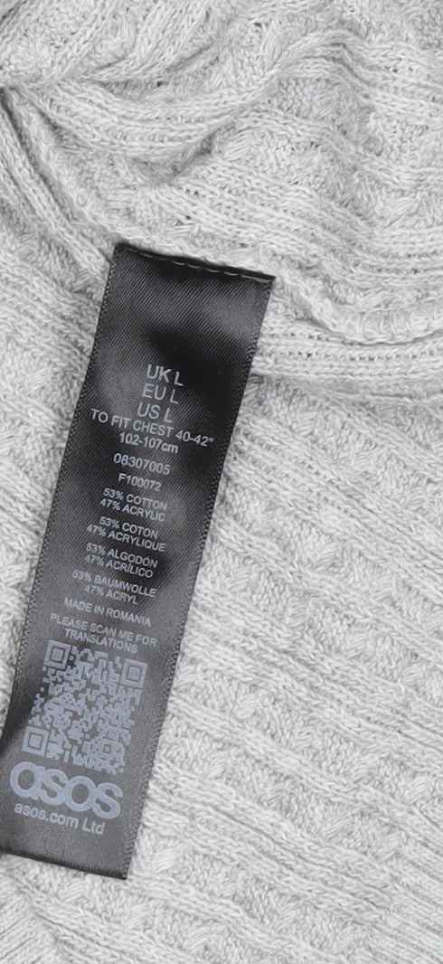 Brand and care label for ASOS Men’s Grey Cable Knit Cotton Acrylic jumper L