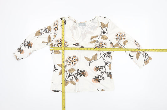 Wallis Women's Ivory Floral V-Neck Jersey Jumper Size 14