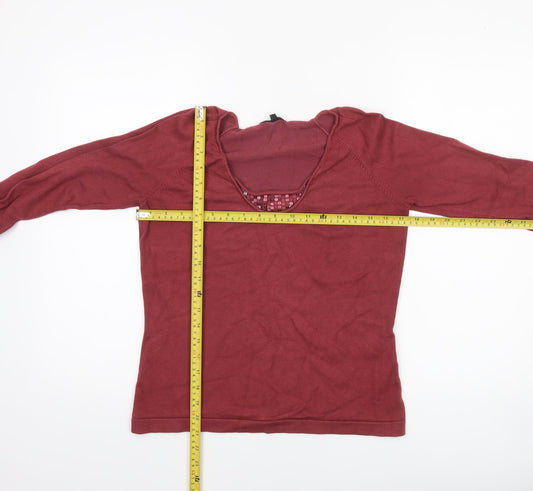 Linea Women's Red Sequin Scoop Neck Pullover Jumper Size M