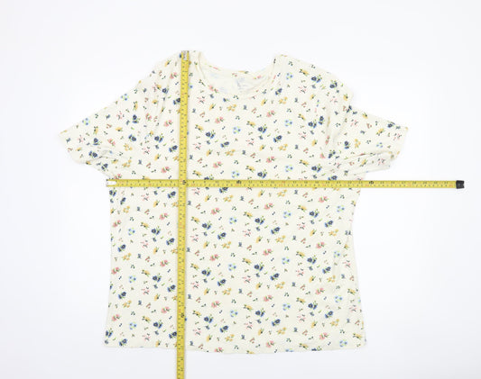 Tu Women’s Ivory Floral Cotton Short Sleeve T-Shirt Size 26