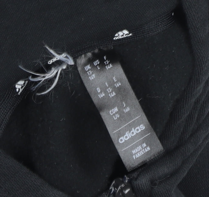 Adidas Boys Black 14 Years Track Jacket Hooded Zip Fleece