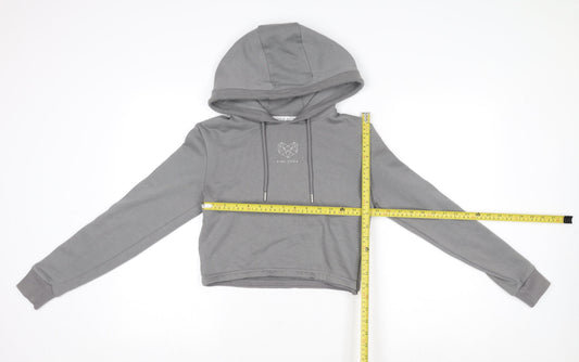Pink Soda Women Grey Cropped Hoodie UK 4 Hooded Sweatshirt