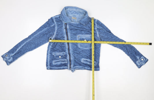 Next Girls Blue Cotton Biker Jacket 14 Years Zip Front Casual Outerwear