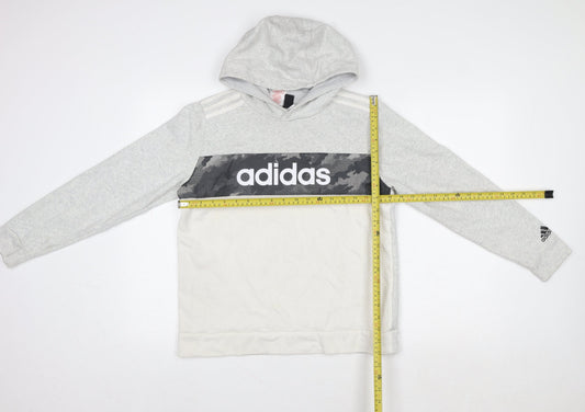 Adidas Girls Grey Pullover Hoodie 14 Years Logo Sportswear Sweatshirt