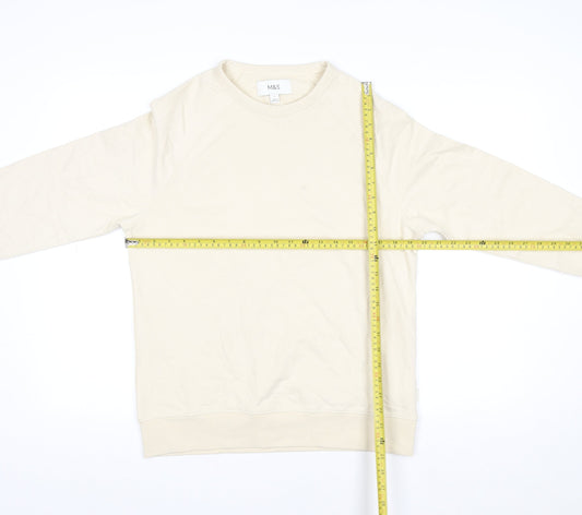 Marks and Spencer Women Beige Cotton Crew Neck Pullover Sweatshirt Size S
