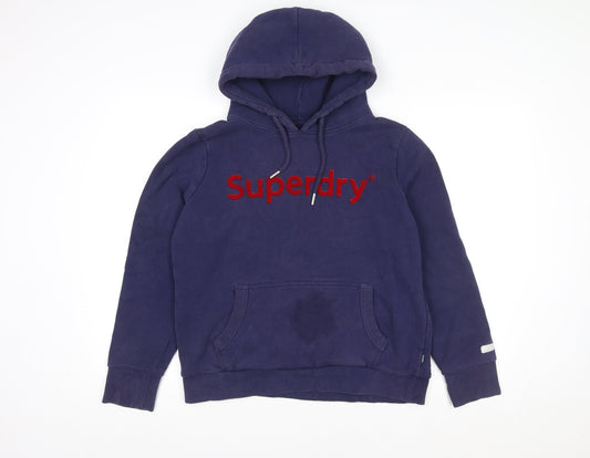 Superdry Men Blue L Hooded Fleece Sweat Jacket with Logo