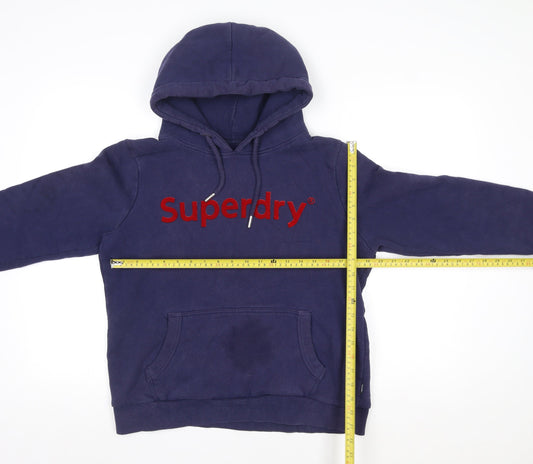 Superdry Men Blue L Hooded Fleece Sweat Jacket with Logo