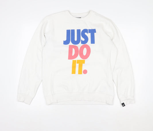 Nike Women's White Graphic Pullover Sweatshirt Medium 'Just Do It'
