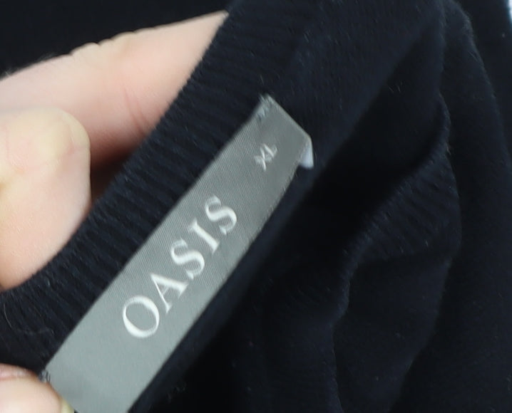 Oasis Womens Black Lace Hem Long Sleeve Cotton Blend Blouse Size XL
