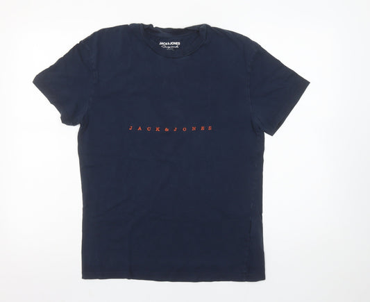 Jack & Jones Men's Blue Cotton Crew Neck Short Sleeve T-Shirt Size S