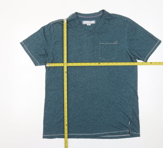 PD&C Men's Blue Short Sleeve V-Neck Cotton Blend T-Shirt XL