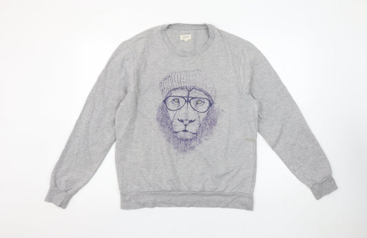 Woop Women’s Grey Lion Print Crew Neck Pullover Sweatshirt Size M