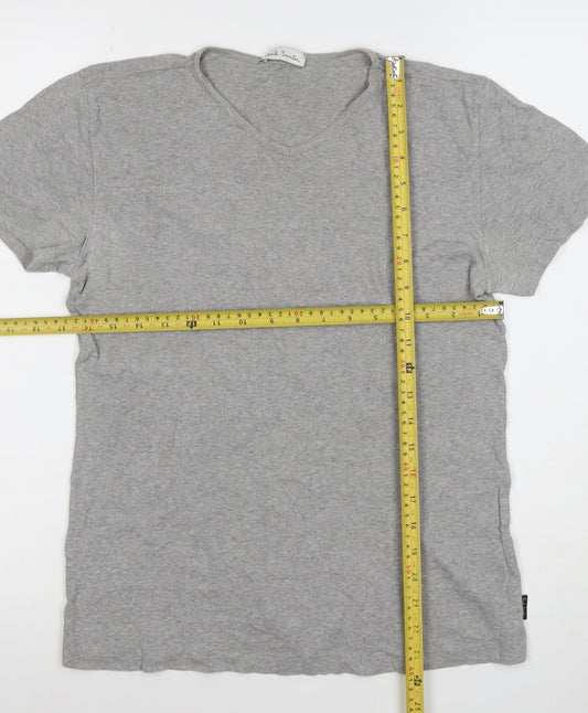 Paul Smith Women Grey Basic V-Neck Cotton T-Shirt L