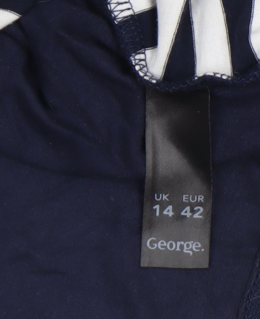 George Women Navy Blue Striped Tunic Blouse UK 14 Viscose Blend
