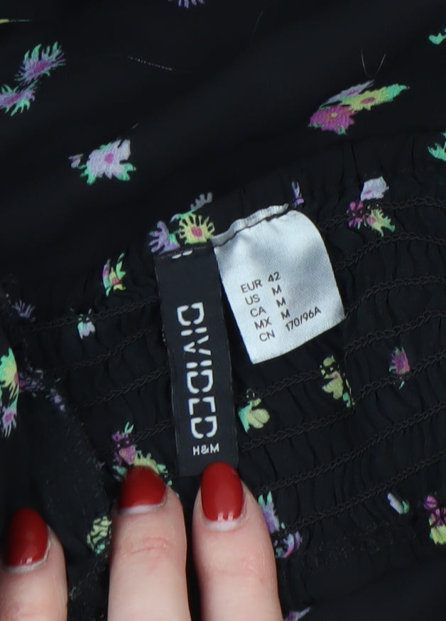 H&M Women’s Black Floral Midi Fit & Flare Dress Size 14