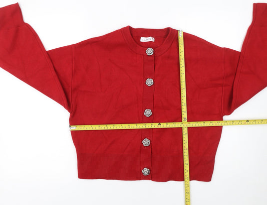 Gallery Women Red Cardigan Medium Viscose Blend Floral Button Knit