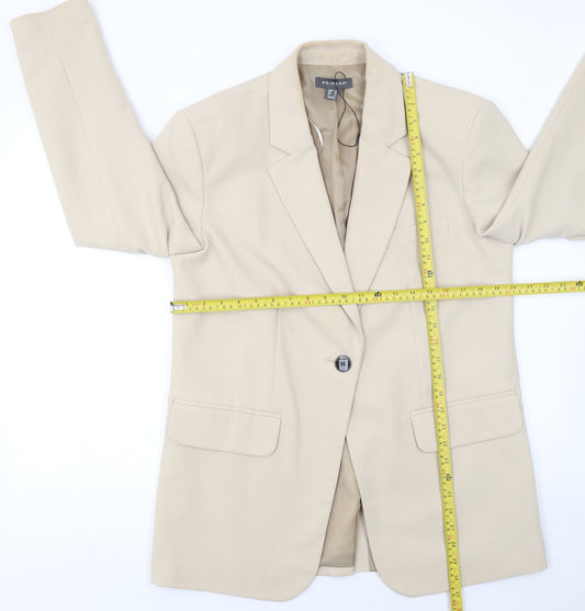 Primark Women Beige Single-Breasted Blazer UK 10 Polyester Lined Workwear Jacket