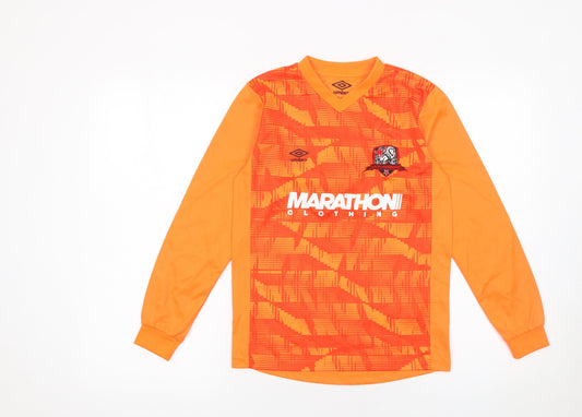 Additional front view of Umbro boys’ orange long sleeve football goalkeeper jersey, size 146, polyester