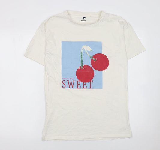Additional front view of Very girls’ ivory feeling sweet cherry graphic cotton t-shirt 15 years