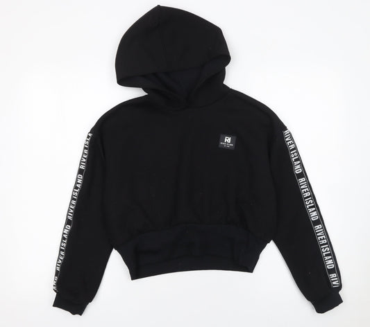Additional front view of River Island girls’ black logo hoodie 11-12 years regular fit pullover